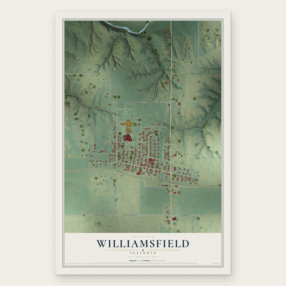 Williamsfield, Illinois map print, the full design