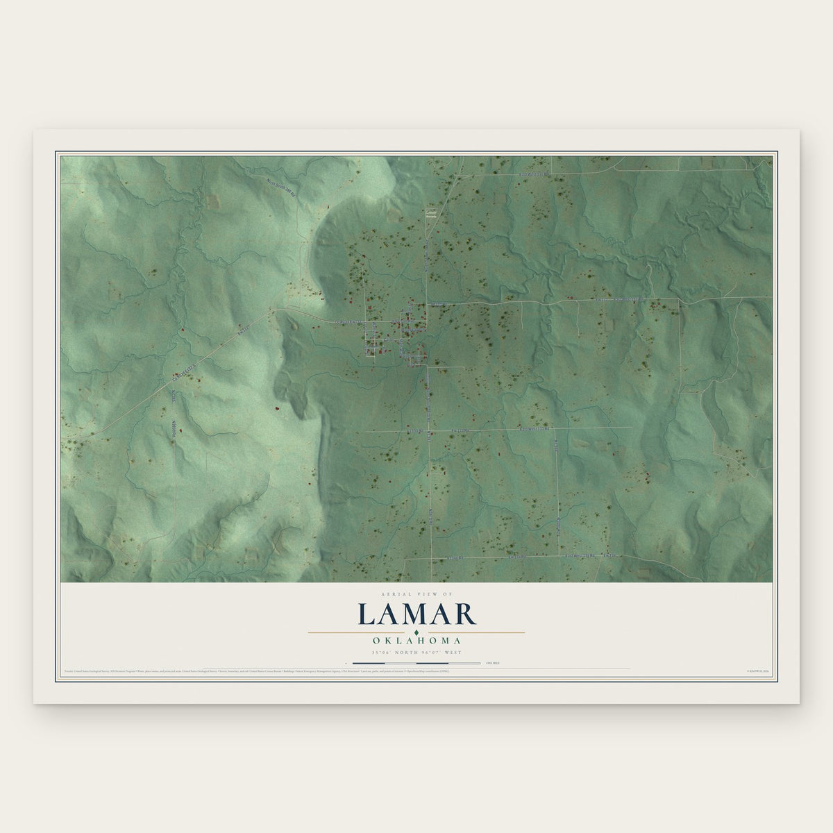 Lamar, Oklahoma map print, the full design