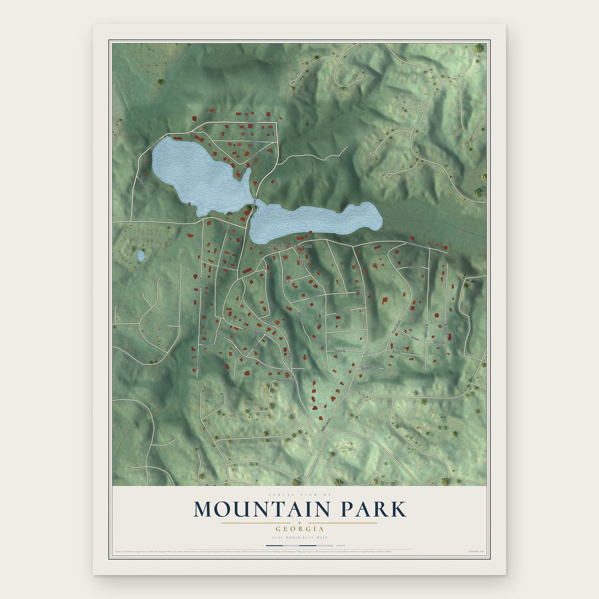 Mountain Park, Georgia map print, the full design