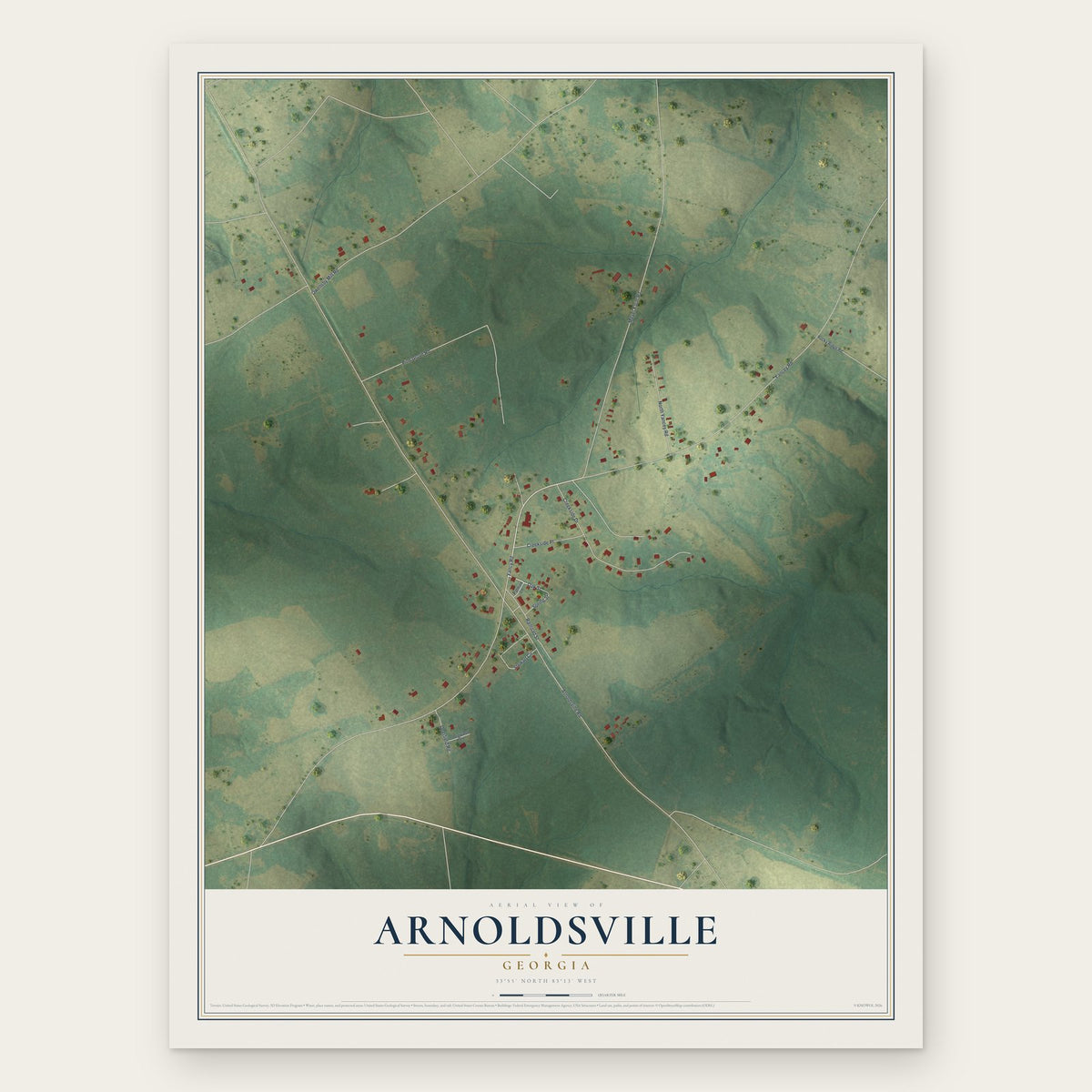 Arnoldsville, Georgia map print, the full design