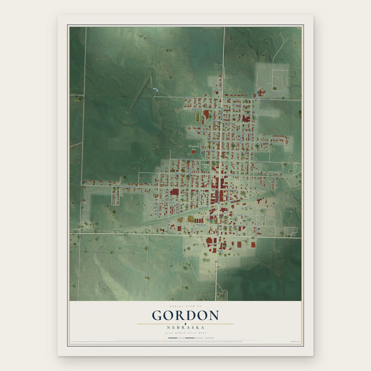 Gordon, Nebraska map print, the full design
