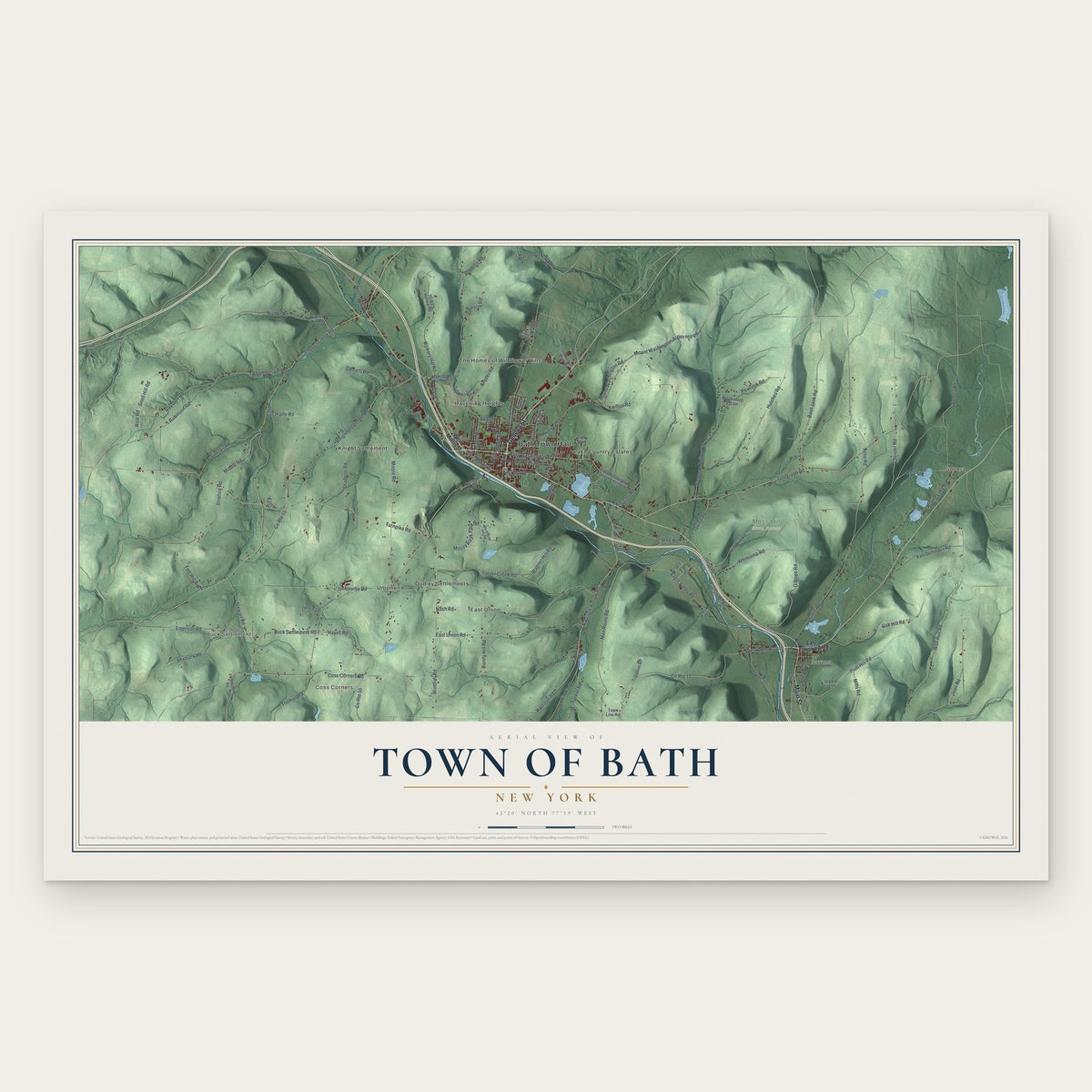 Town of Bath, New York map print, the full design