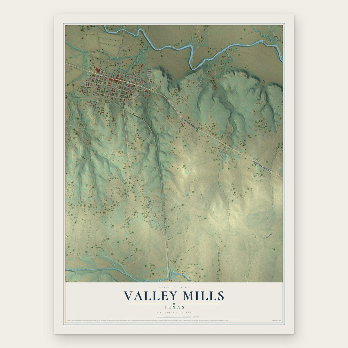 Valley Mills, Texas map print, the full design