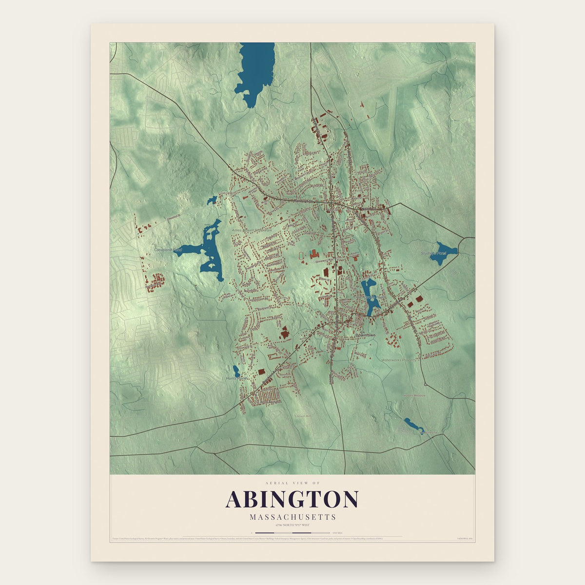 Abington, Massachusetts map print, the full design