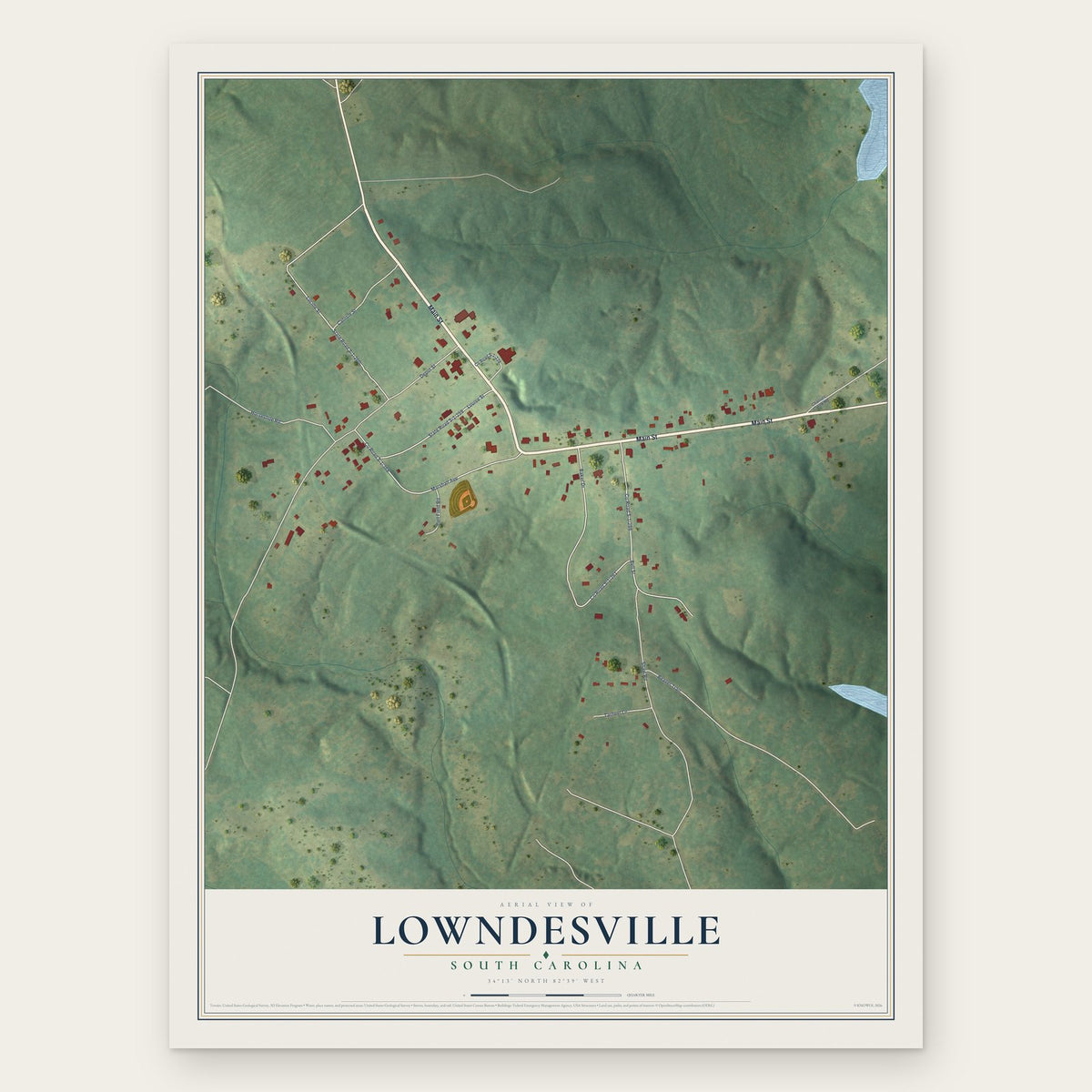 Lowndesville, South Carolina map print, the full design