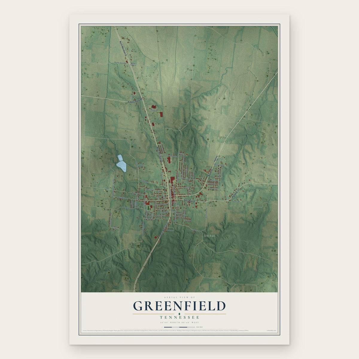 Greenfield, Tennessee map print, the full design