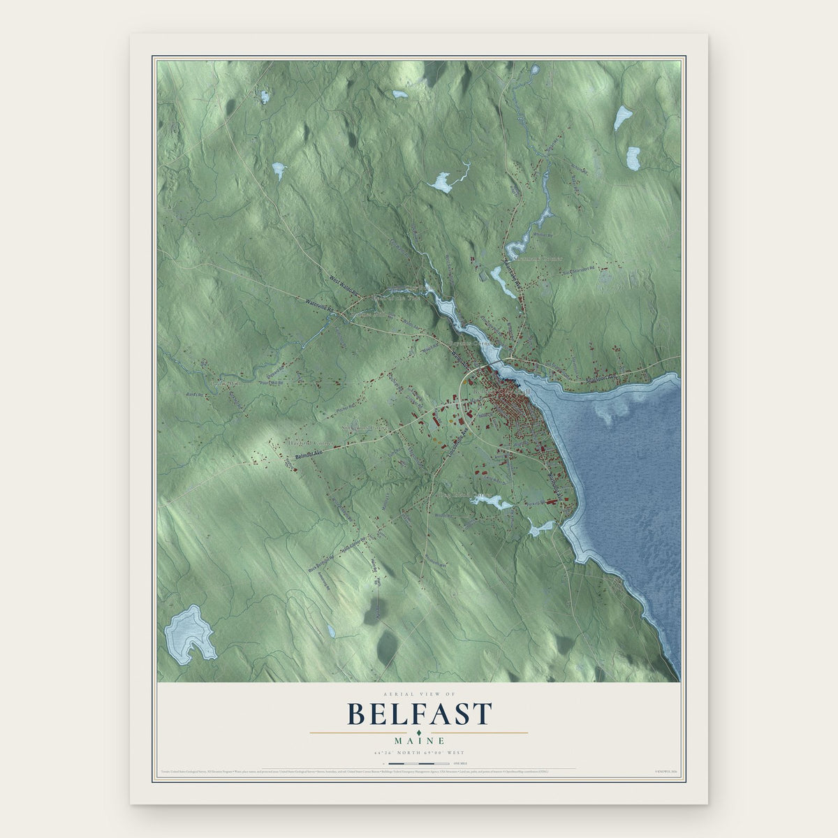 Belfast, Maine map print, the full design