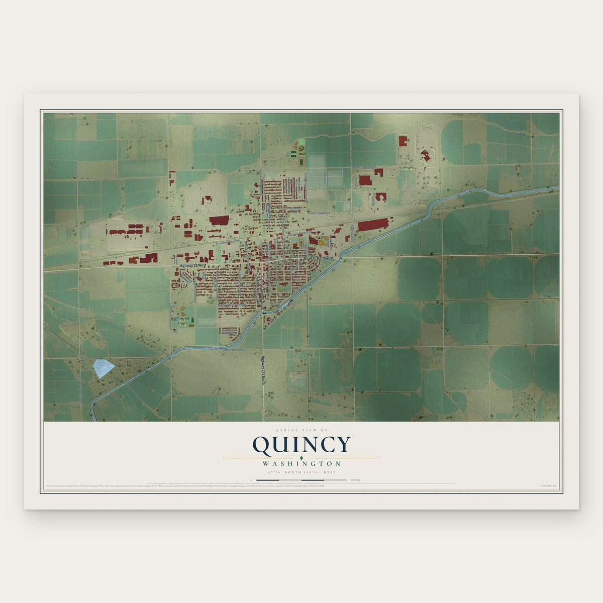 Quincy, Washington map print, the full design