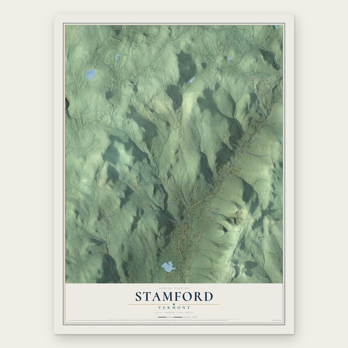 Stamford, Vermont map print, the full design