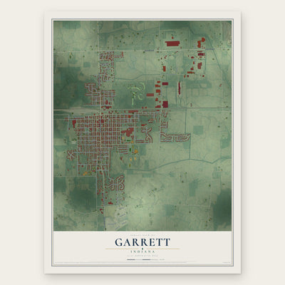Garrett, Indiana map print, the full design