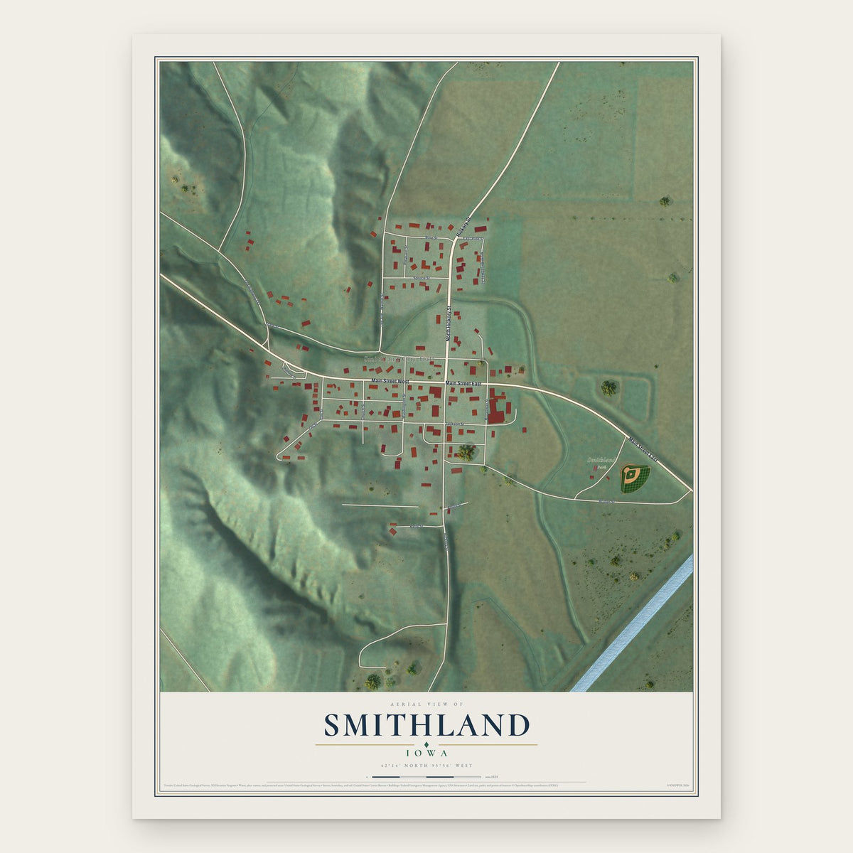 Smithland, Iowa map print, the full design