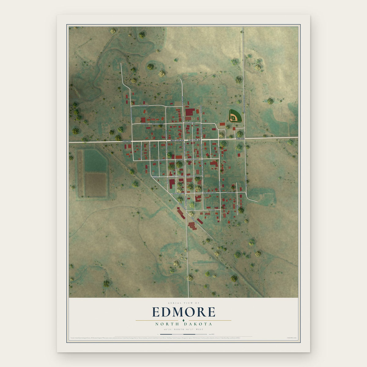 Edmore, North Dakota map print, the full design