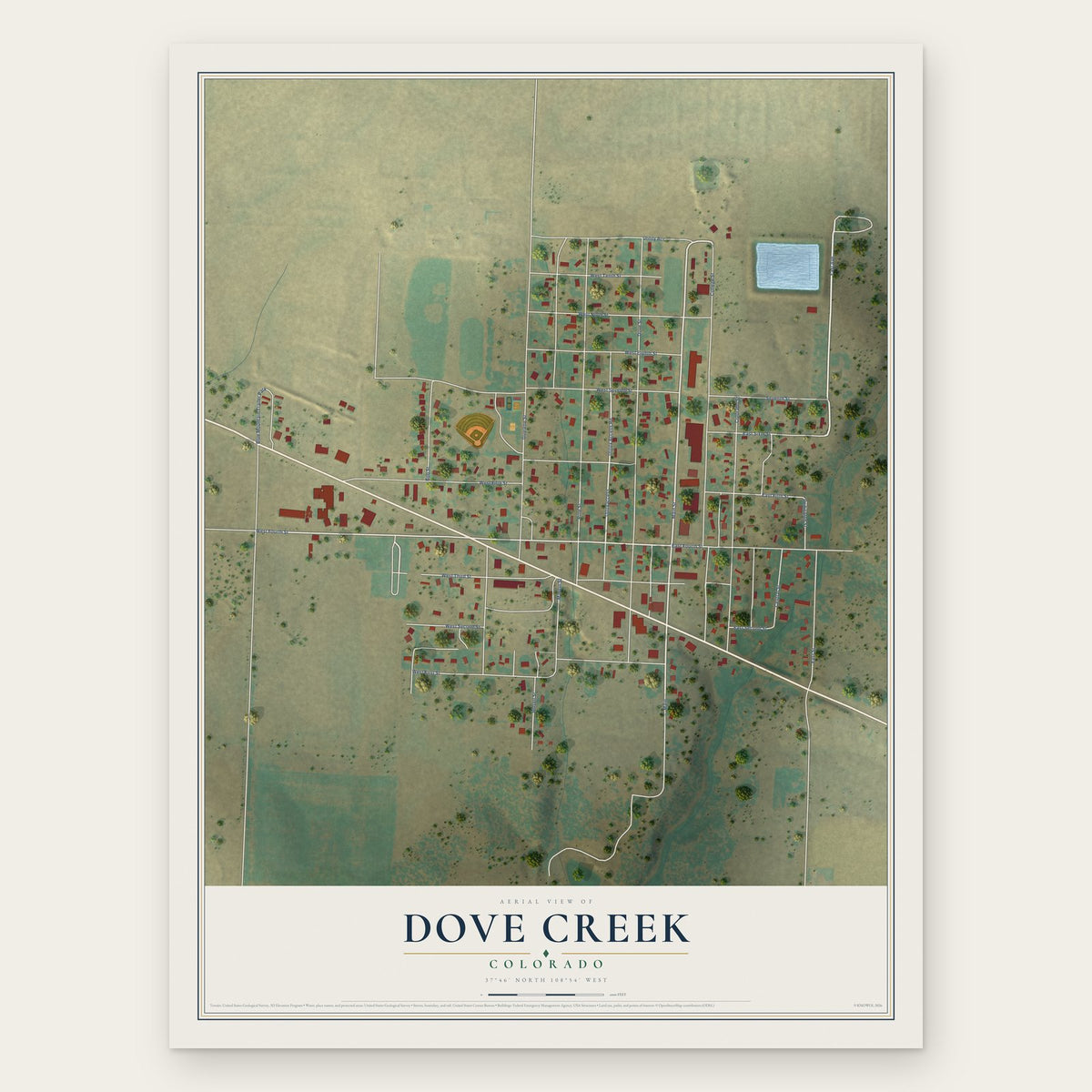 Dove Creek, Colorado map print, the full design
