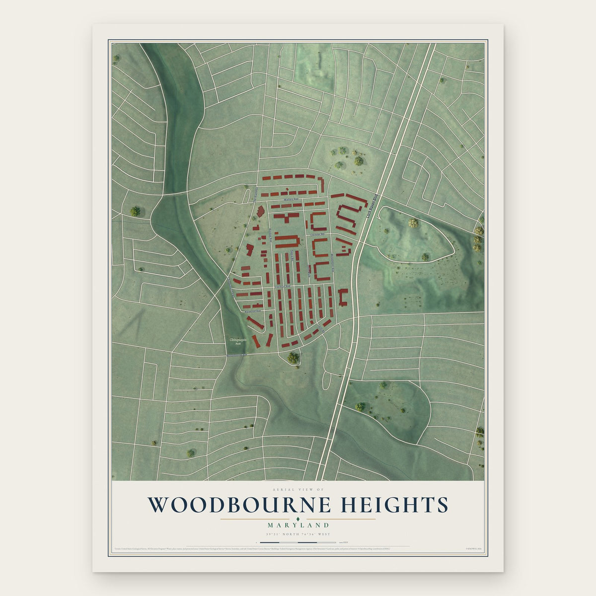 Woodbourne Heights, Maryland map print, the full design