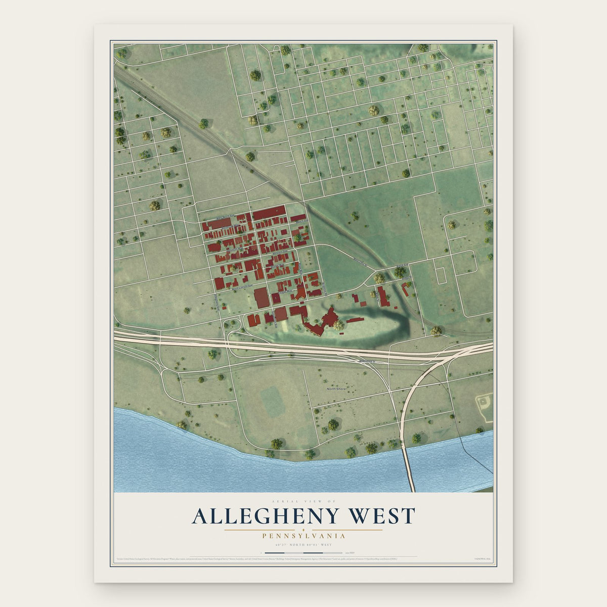 Allegheny West, Pennsylvania map print, the full design