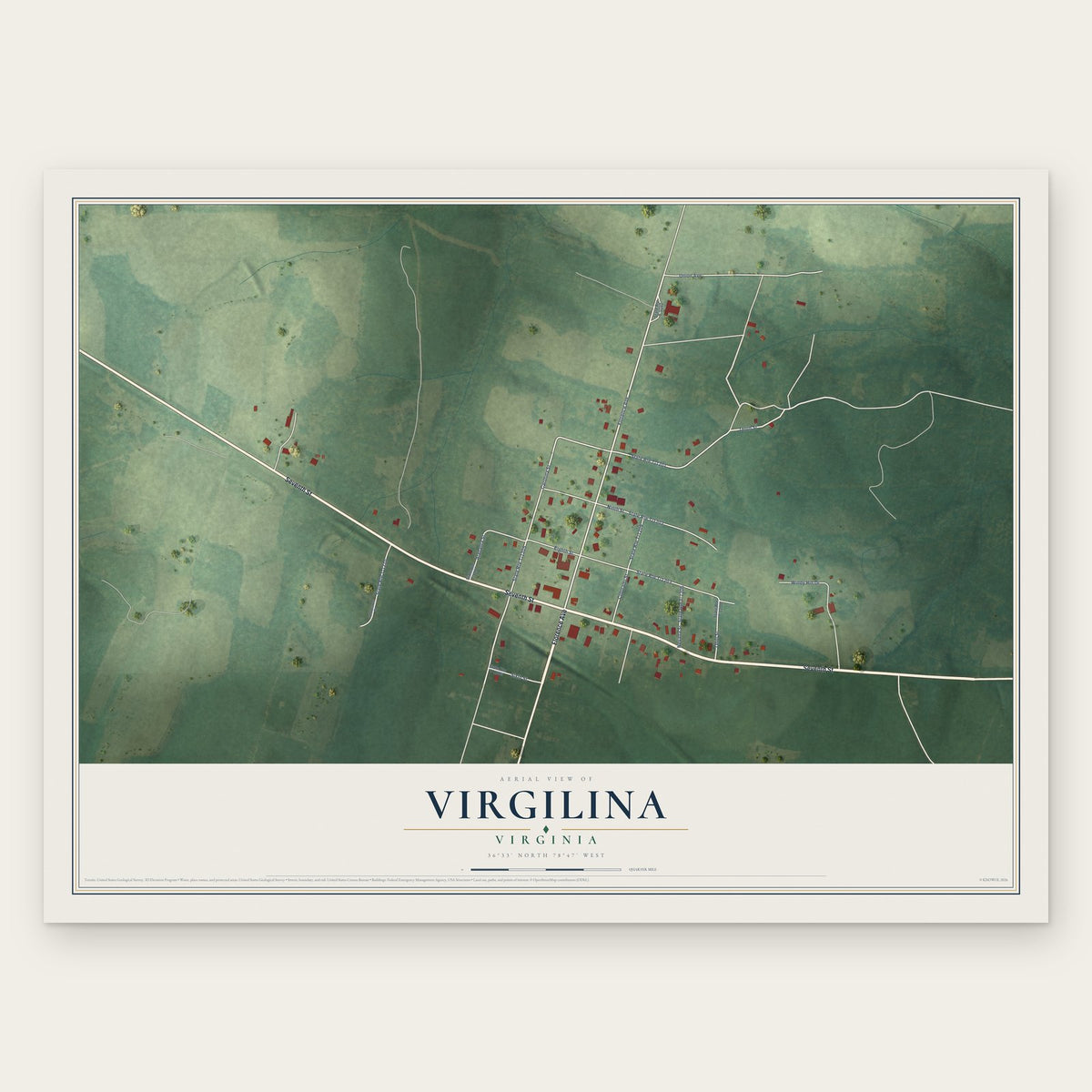 Virgilina, Virginia map print, the full design