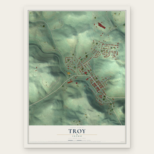 Troy, Idaho map print, the full design