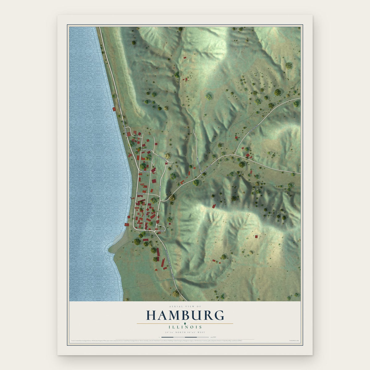 Hamburg, Illinois map print, the full design