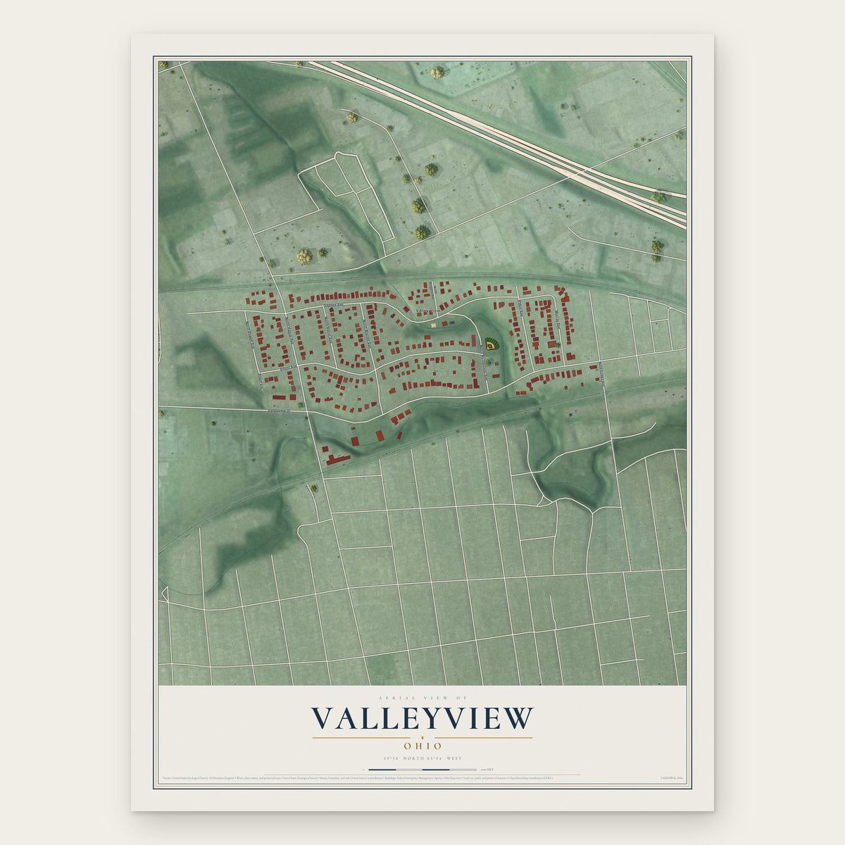 Valleyview, Ohio map print, the full design