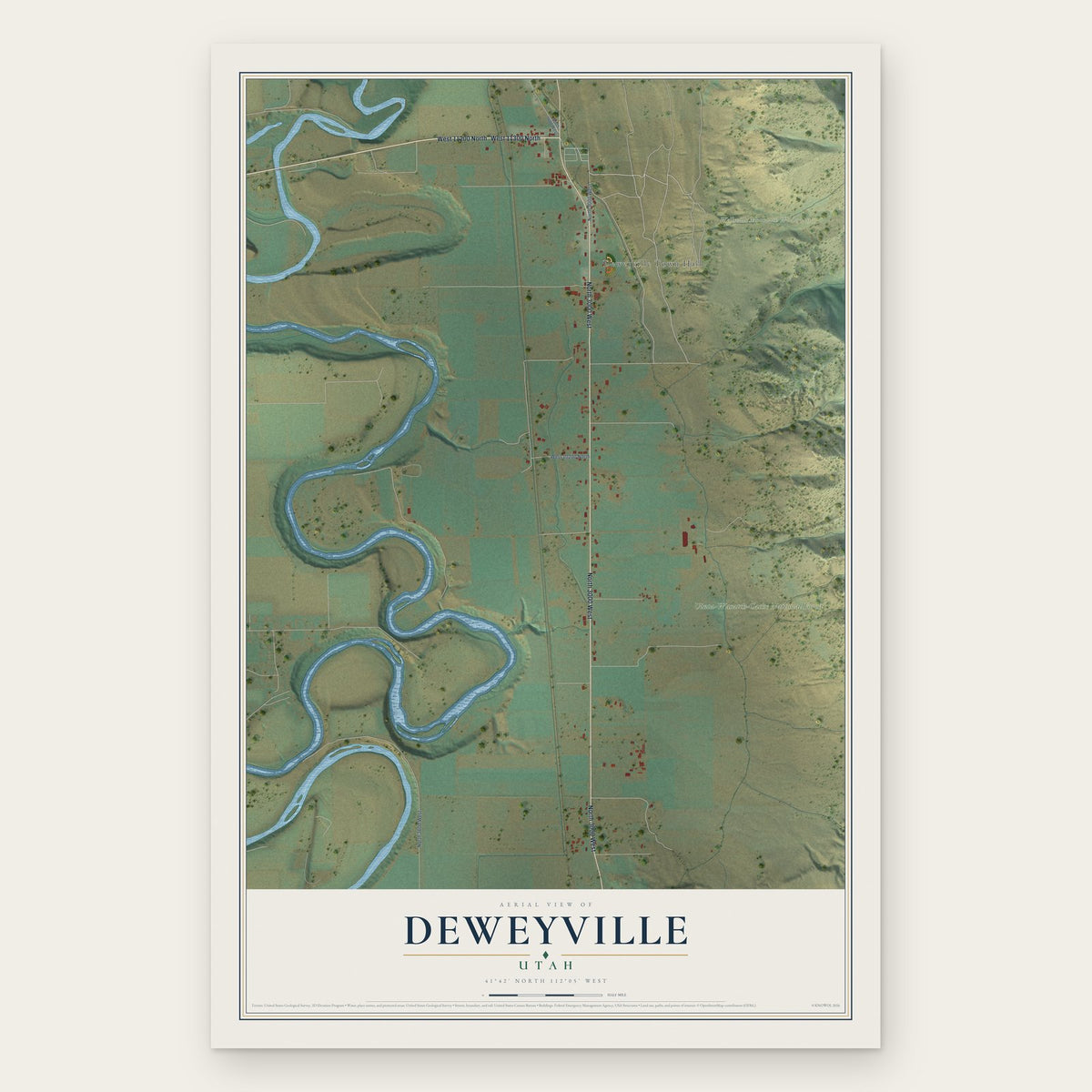 Deweyville, Utah map print, the full design