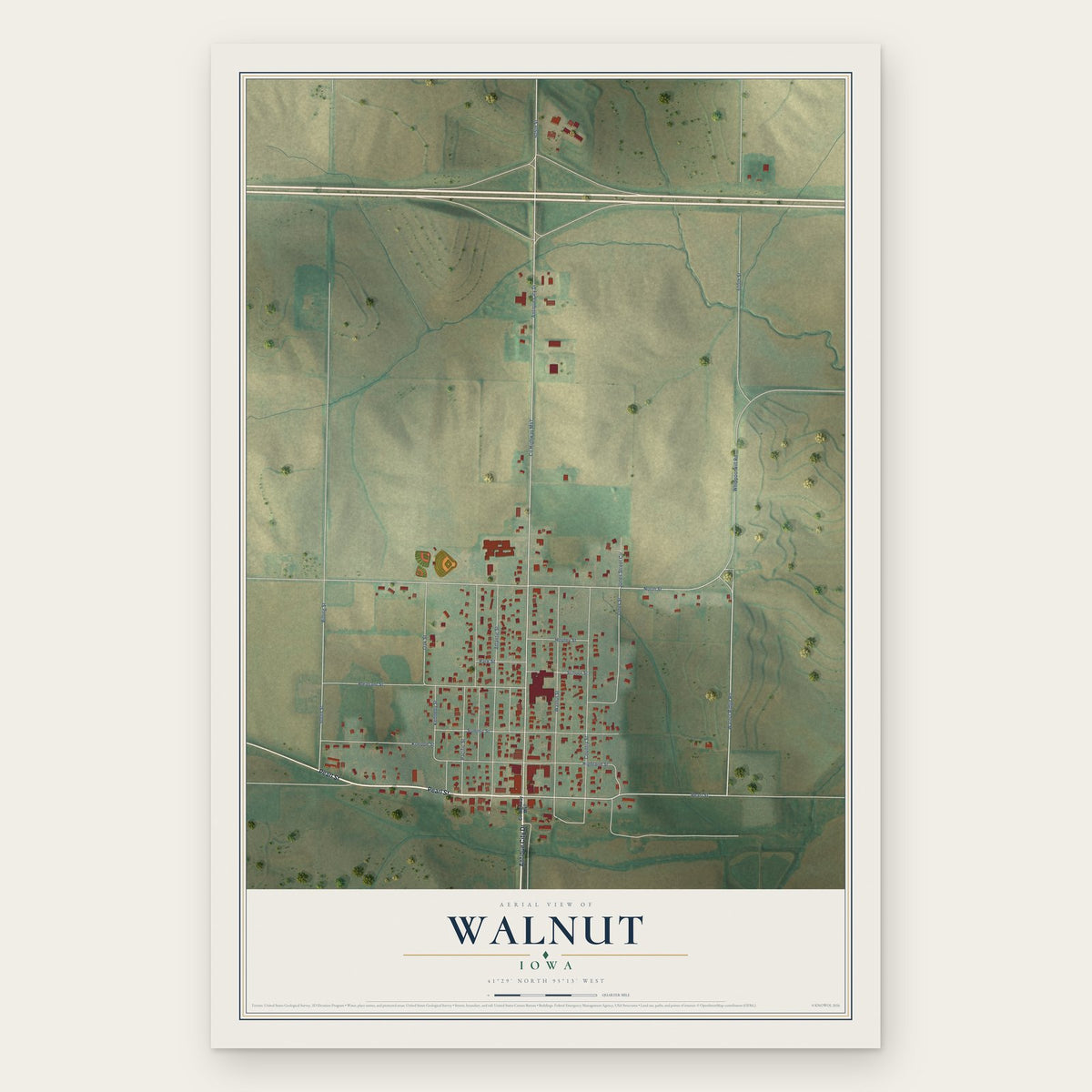 Walnut, Iowa map print, the full design