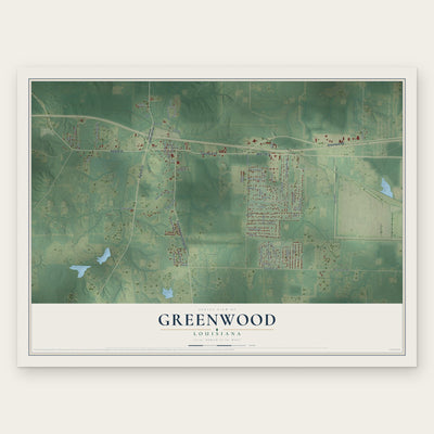 Greenwood, Louisiana map print, the full design