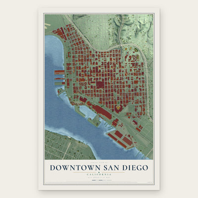 Downtown San Diego, California map print, the full design