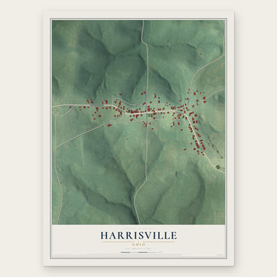 Harrisville, Ohio map print, the full design