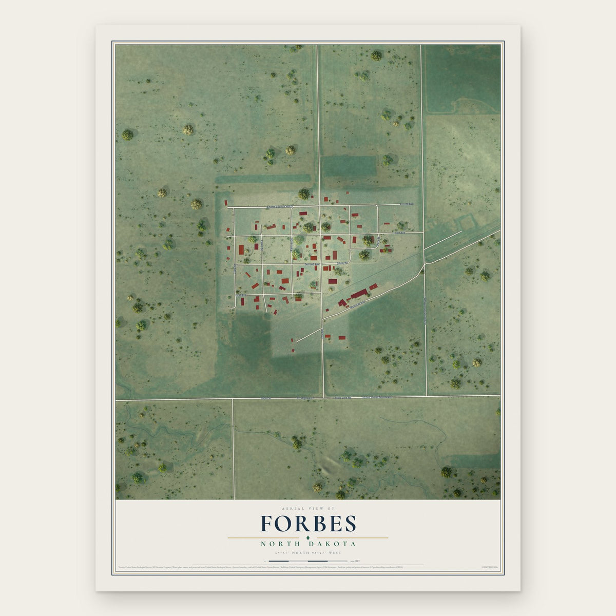 Forbes, North Dakota map print, the full design