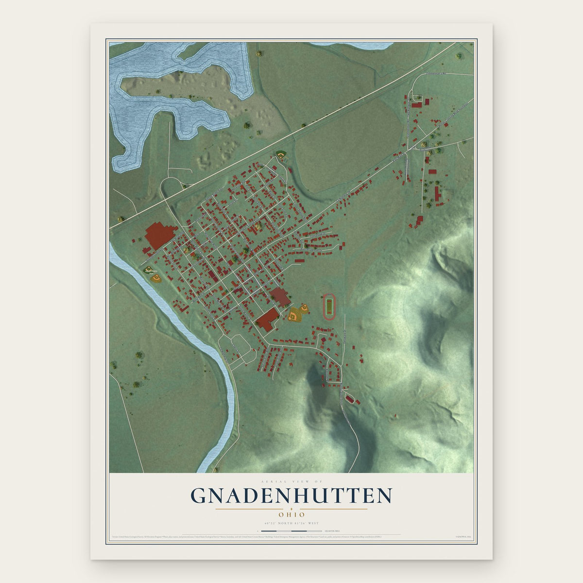 Gnadenhutten, Ohio map print, the full design