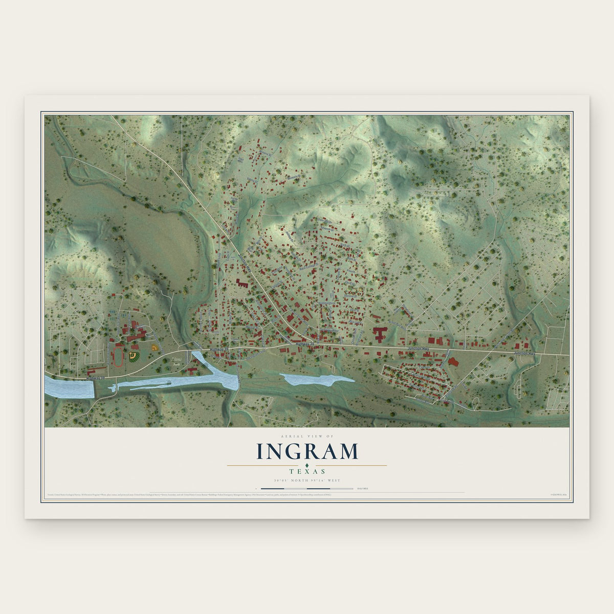 Ingram, Texas map print, the full design
