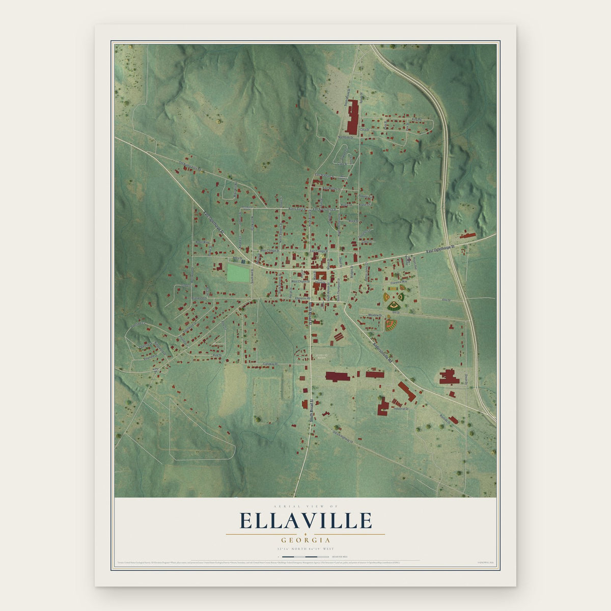 Ellaville, Georgia map print, the full design