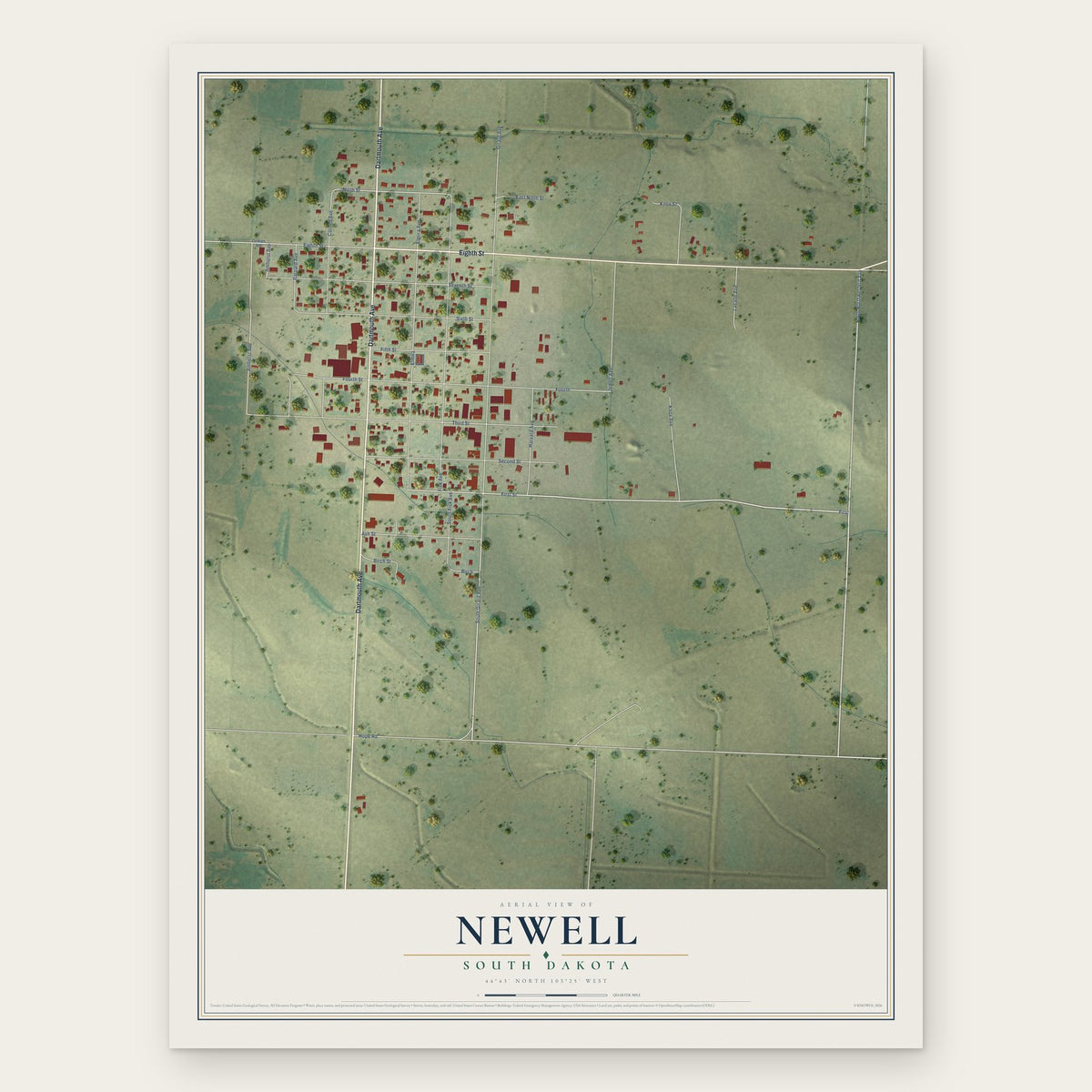 Newell, South Dakota map print, the full design