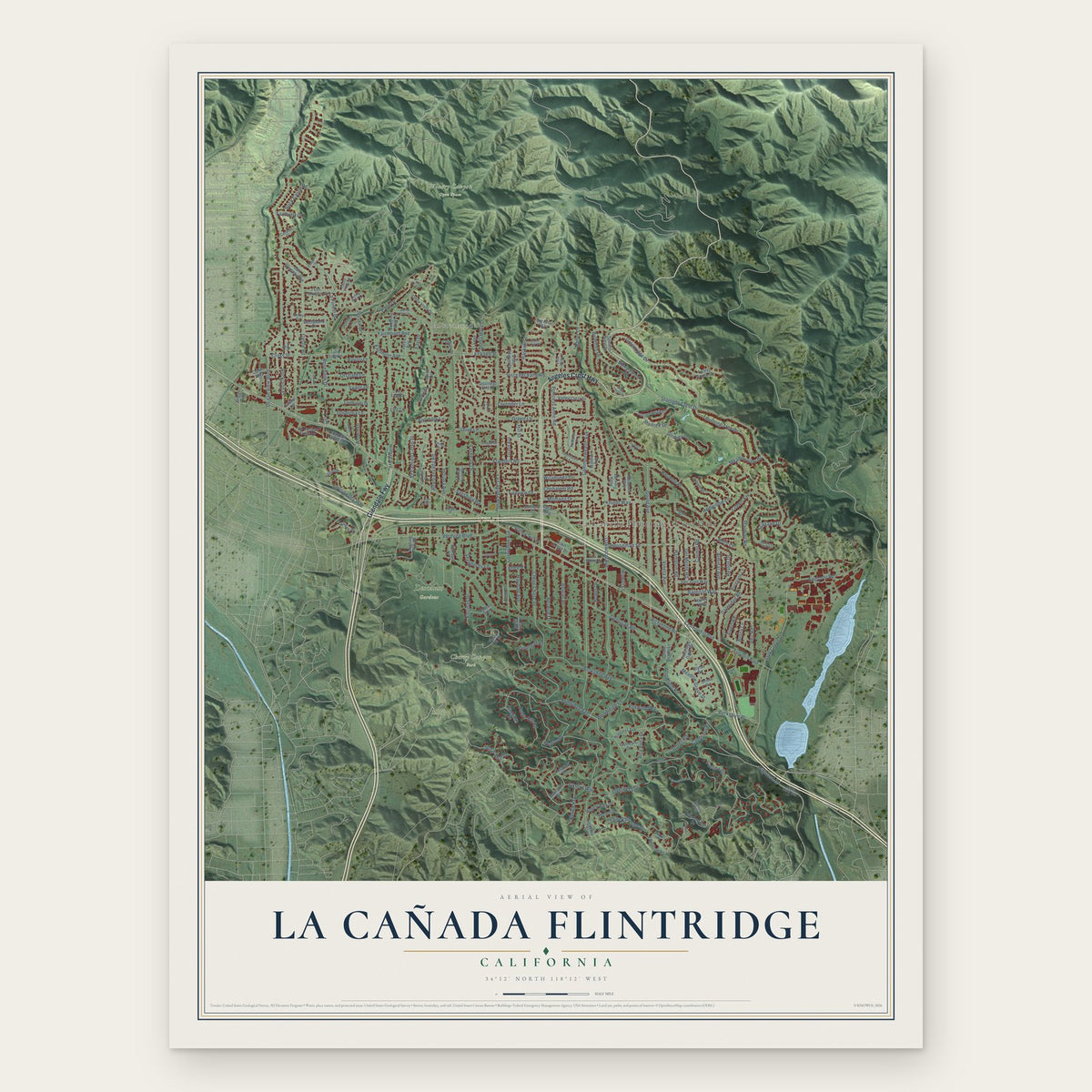 La Cañada Flintridge, California map print, the full design
