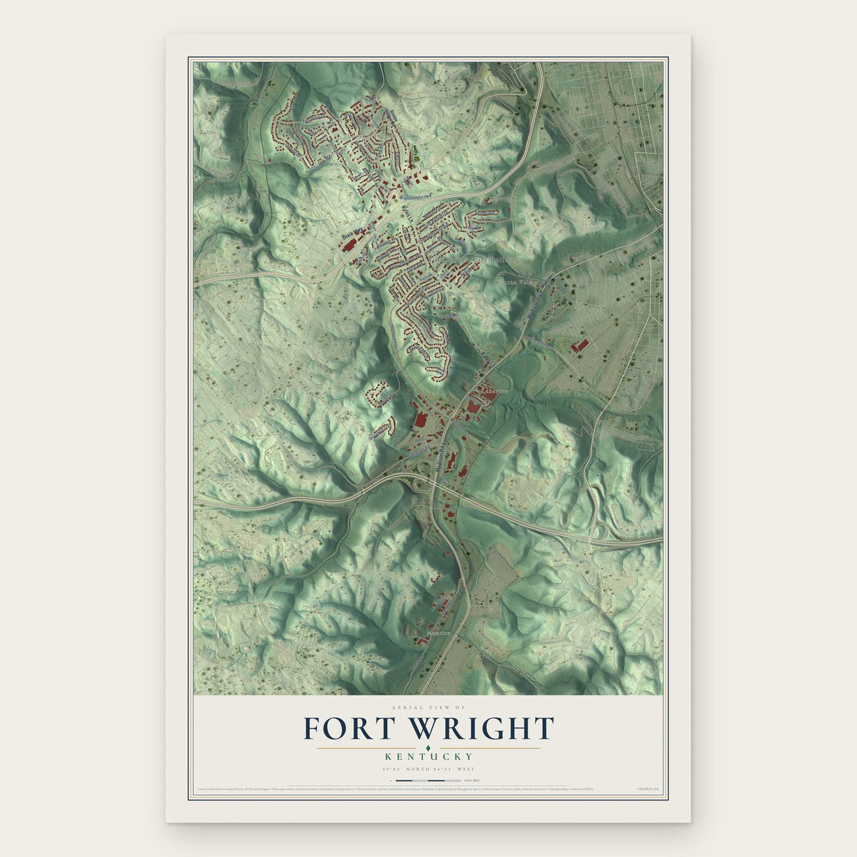 Fort Wright, Kentucky map print, the full design