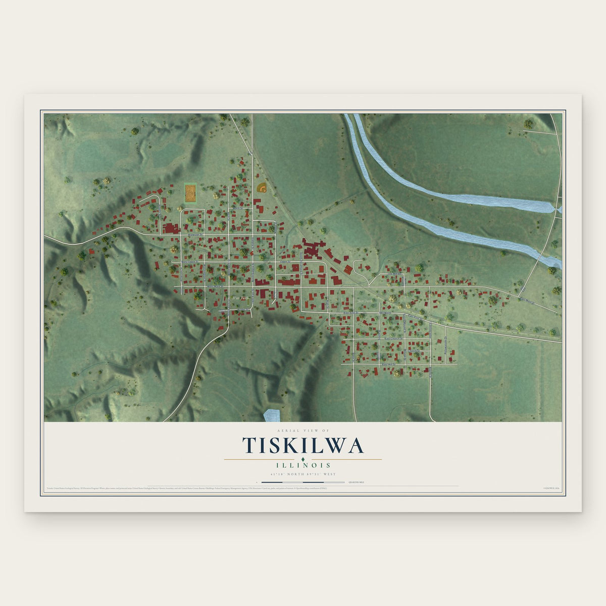 Tiskilwa, Illinois map print, the full design