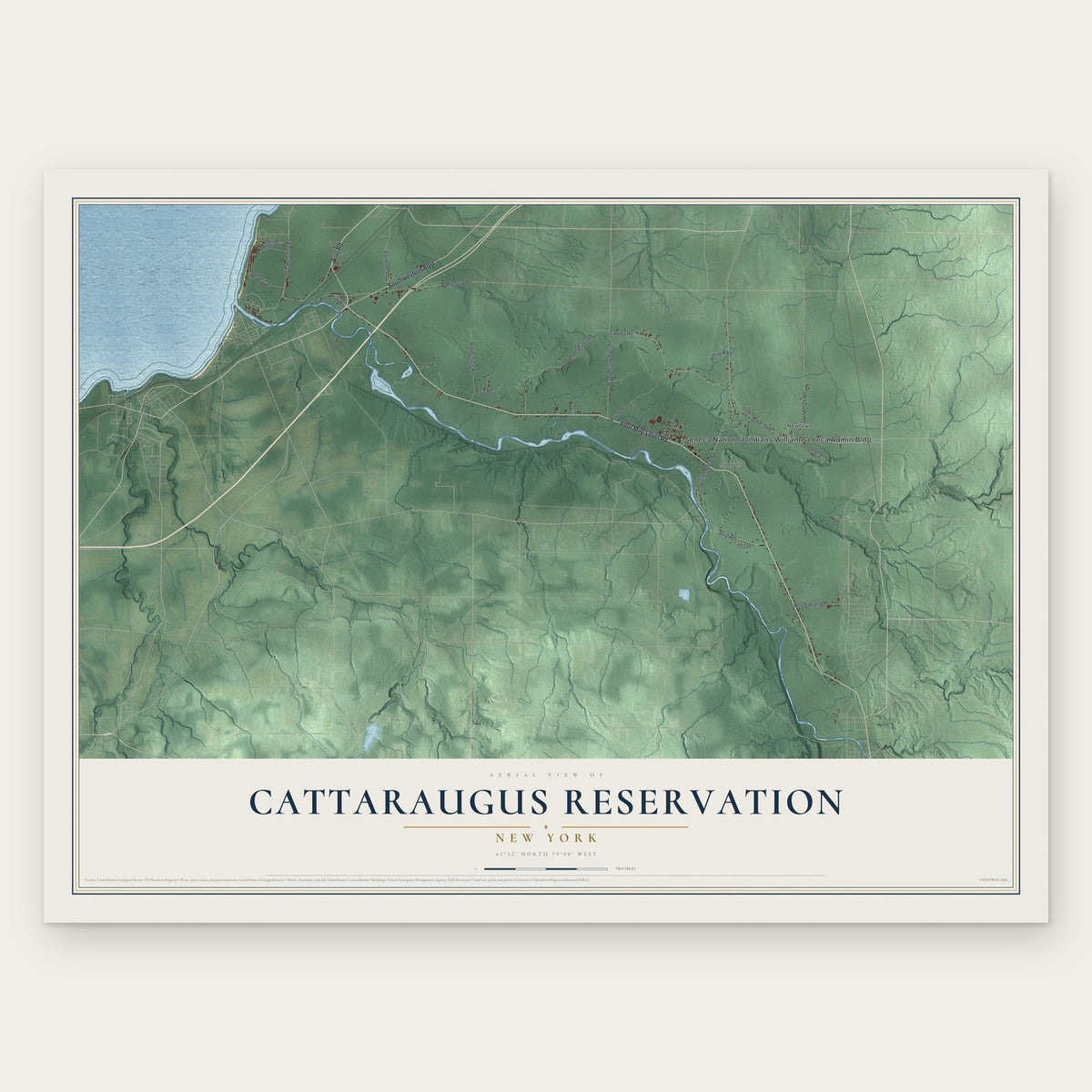 Cattaraugus Reservation, New York map print, the full design
