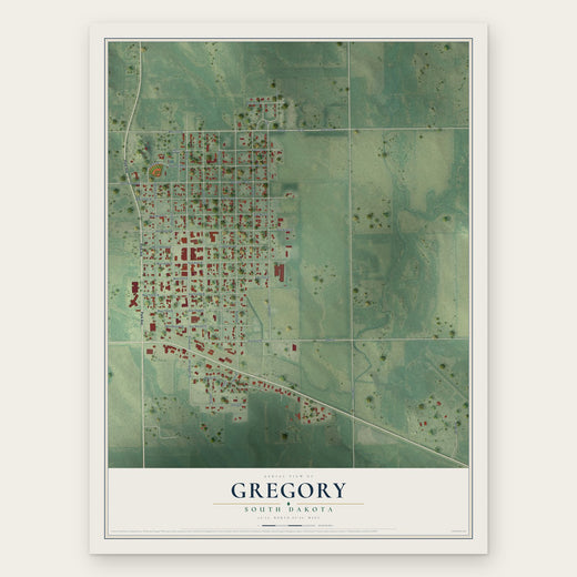 Gregory, South Dakota map print, the full design