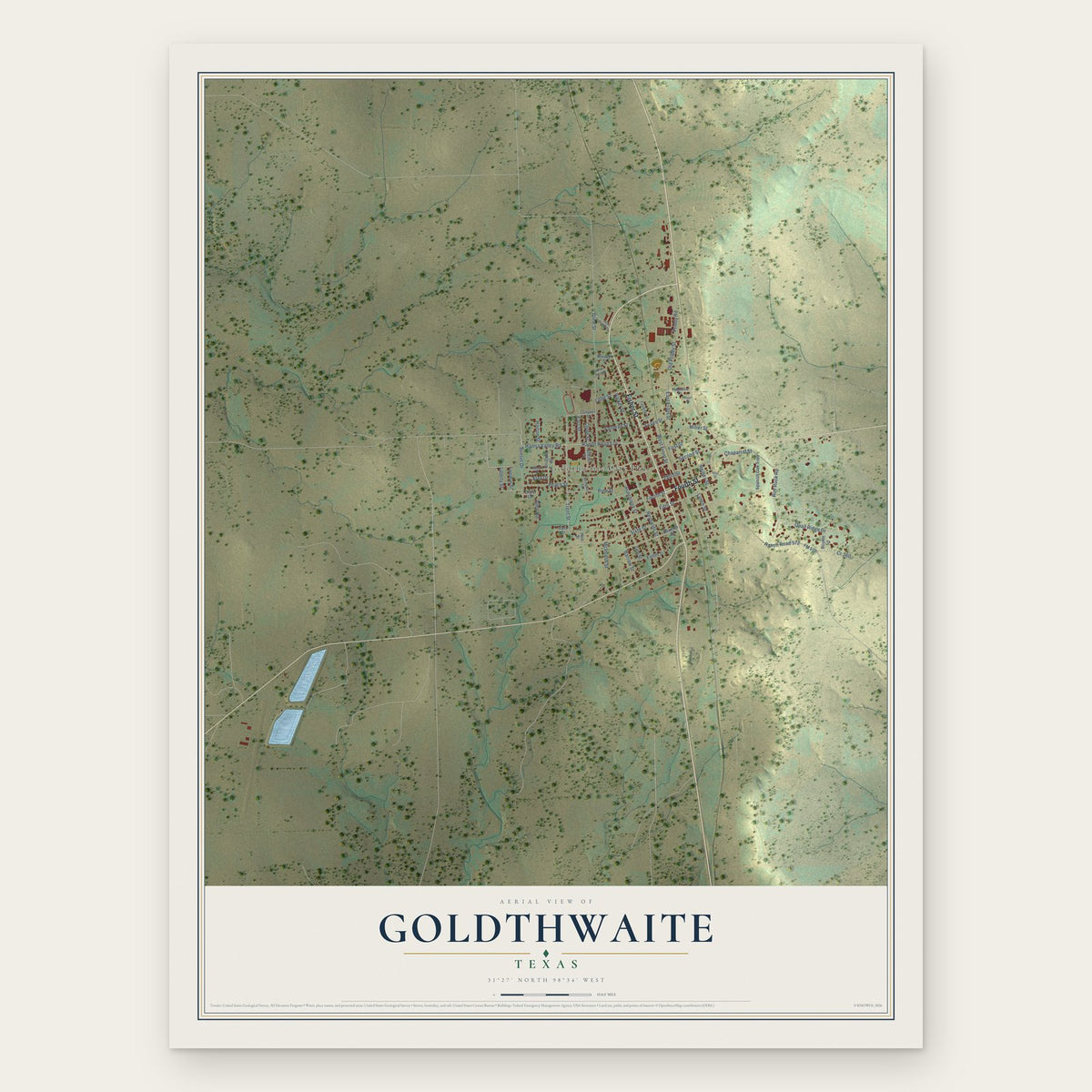 Goldthwaite, Texas map print, the full design