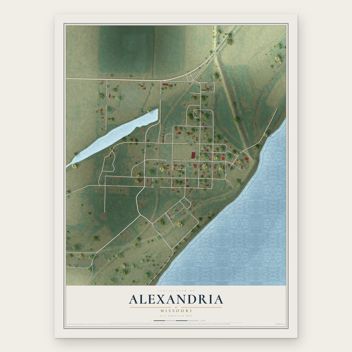 Alexandria, Missouri map print, the full design