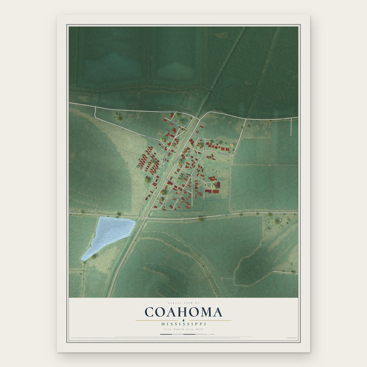 Coahoma, Mississippi map print, the full design
