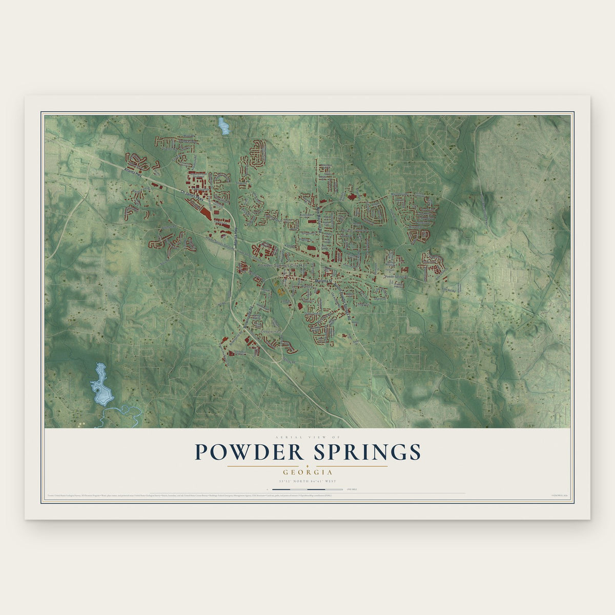 Powder Springs, Georgia map print, the full design
