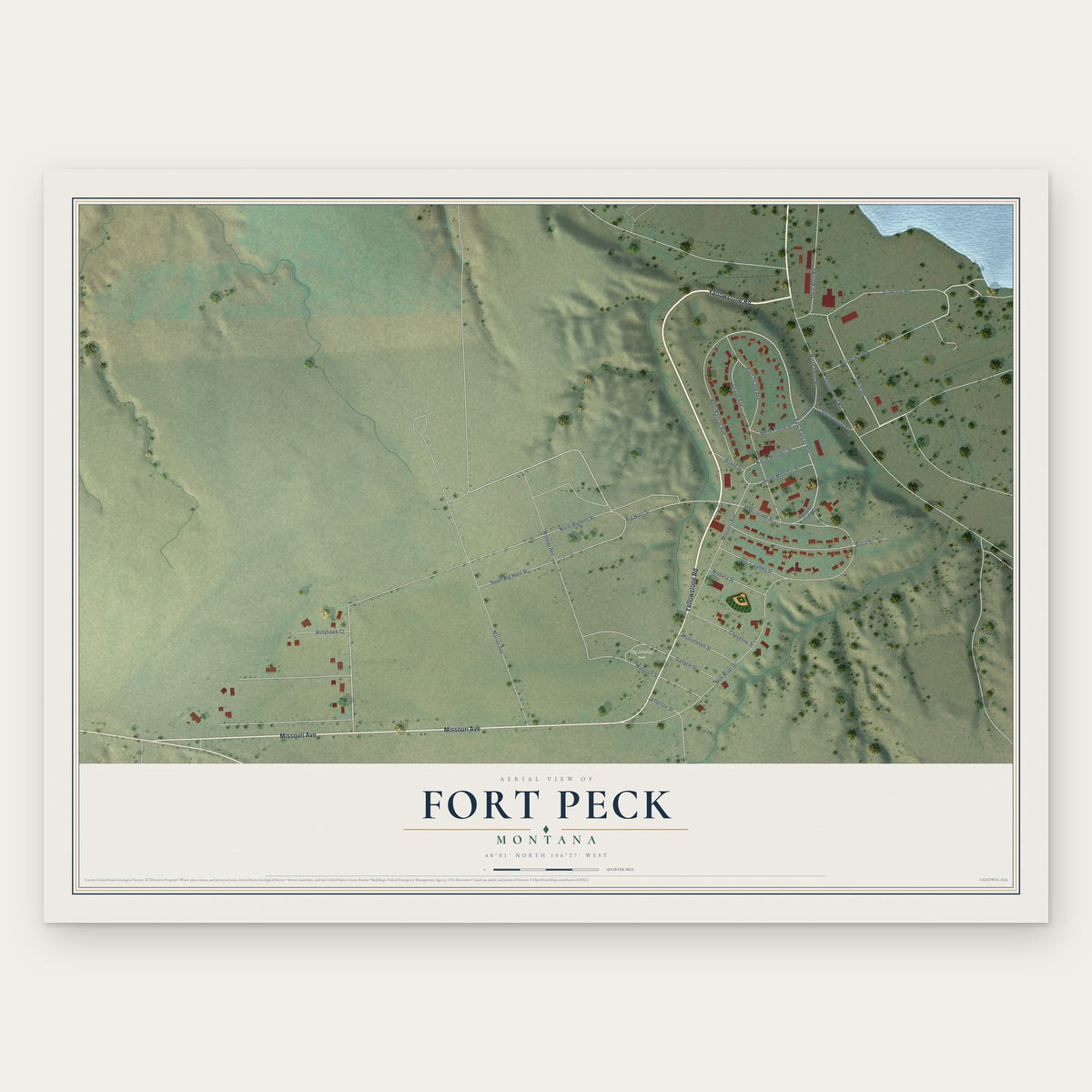 Fort Peck, Montana map print, the full design