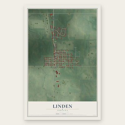 Linden, Indiana map print, the full design