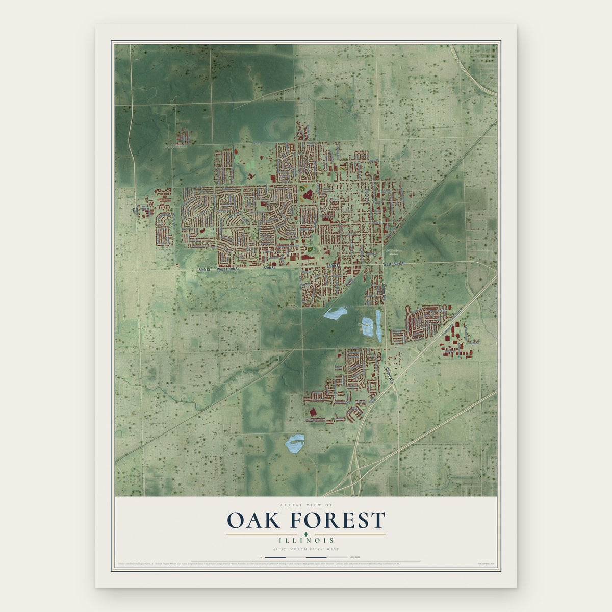 Oak Forest, Illinois map print, the full design