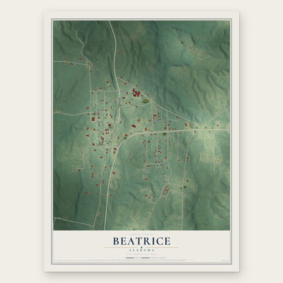 Beatrice, Alabama map print, the full design