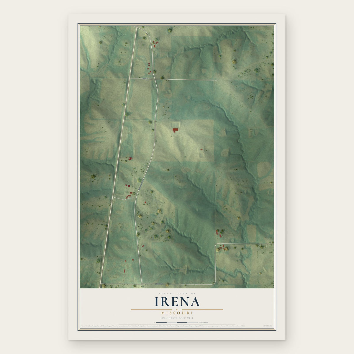 Irena, Missouri map print, the full design