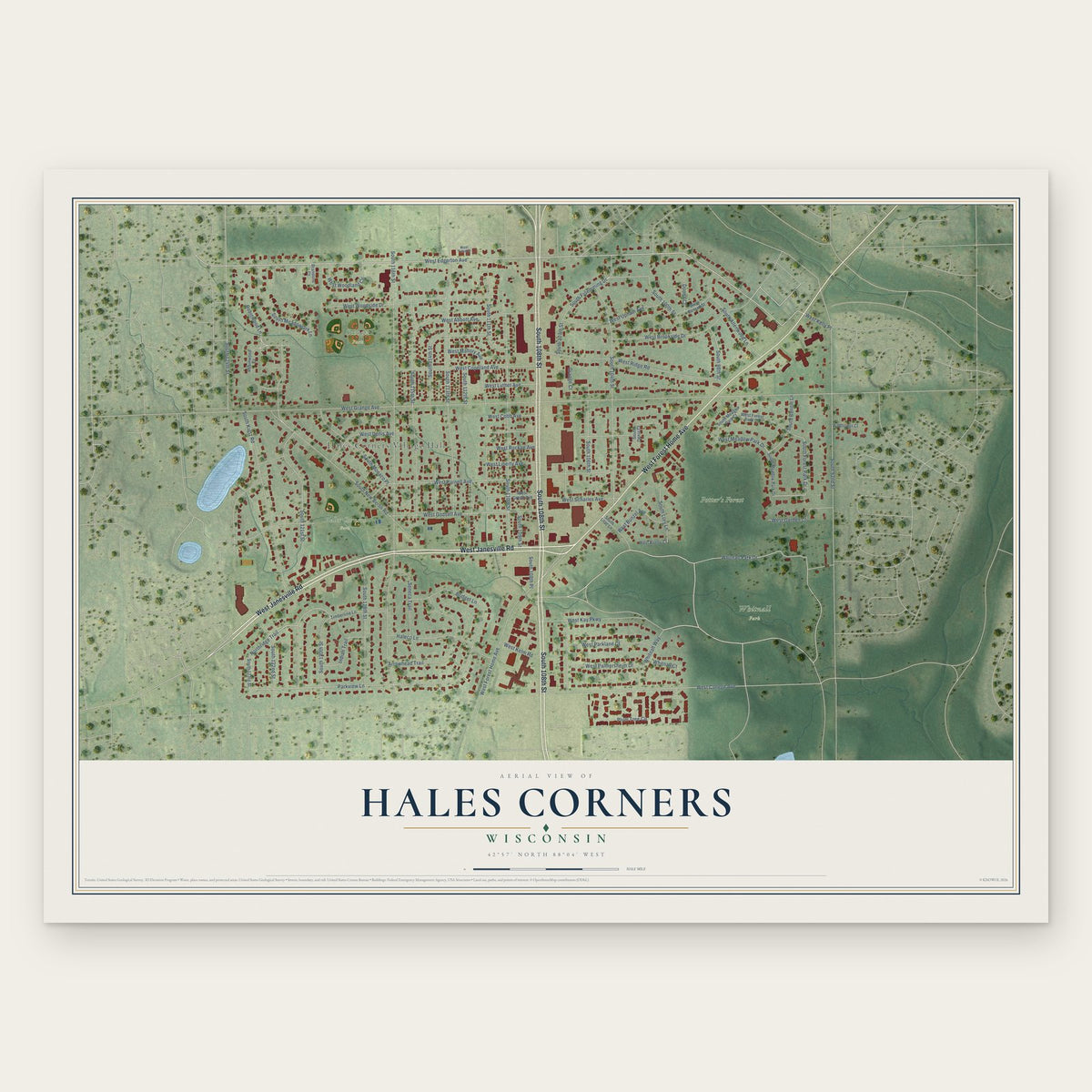Hales Corners, Wisconsin map print, the full design
