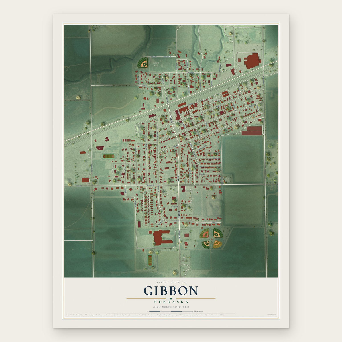 Gibbon, Nebraska map print, the full design