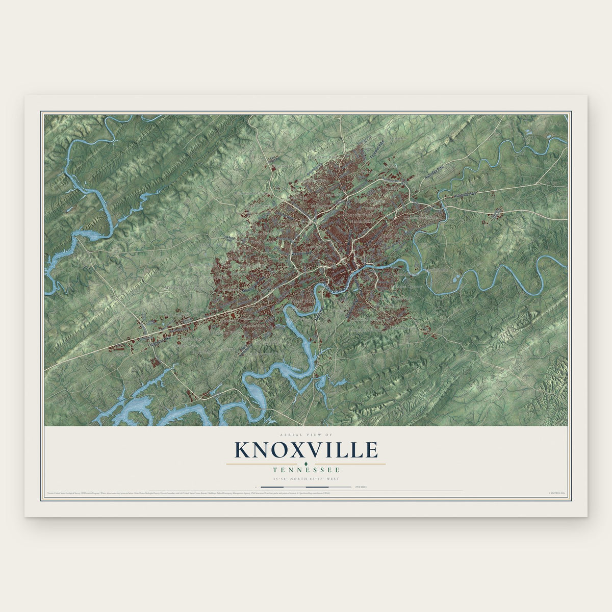 Knoxville, Tennessee map print, the full design